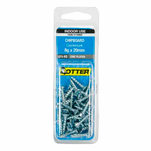otter-chipboard-screws-8g-x-20mm-pack-of-45-zinc-plated