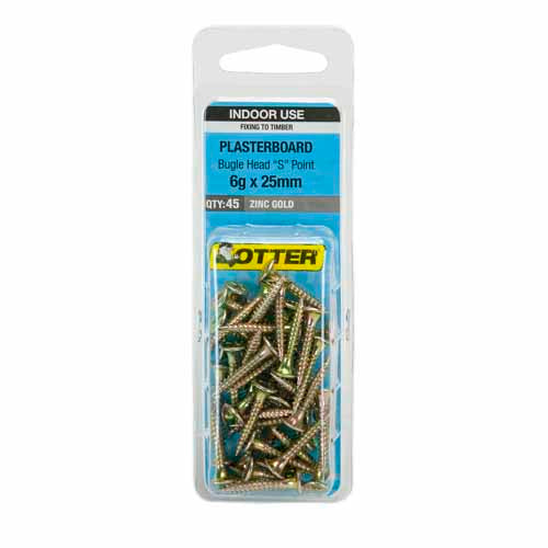 otter-plasterboard-screws-6g-x-25mm-pack-of-45-zinc-gold-plated