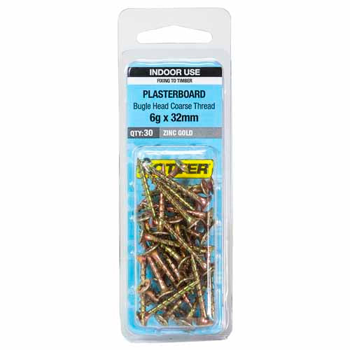 otter-plasterboard-screws-6g-x-32mm-pack-of-30-zinc-gold-plated