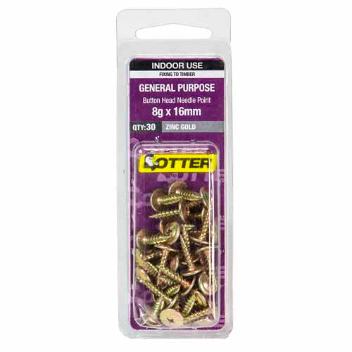 otter-general-purpose-timber-screws-8g-x-16mm-pack-of-30-zinc-gold-plated