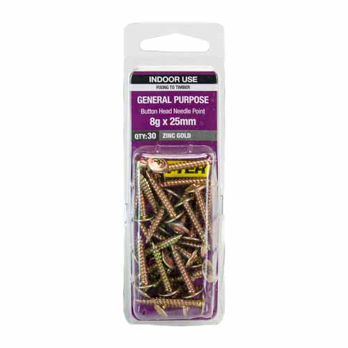 otter-general-purpose-timber-screws-8g-x-25mm-pack-of-30-zinc-gold-plated