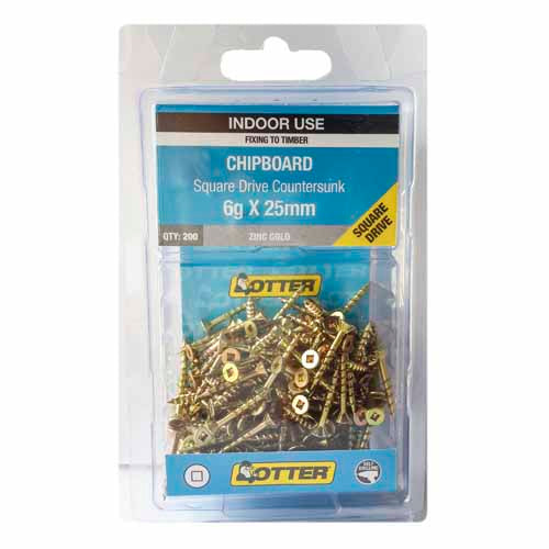 otter-chipboard-screws-6g-x-25mm-pack-of-200-zinc-gold-plated