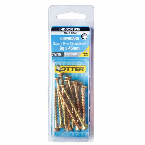 otter-chipboard-screws-8g-x-45mm-pack-of-15-zinc-gold-plated